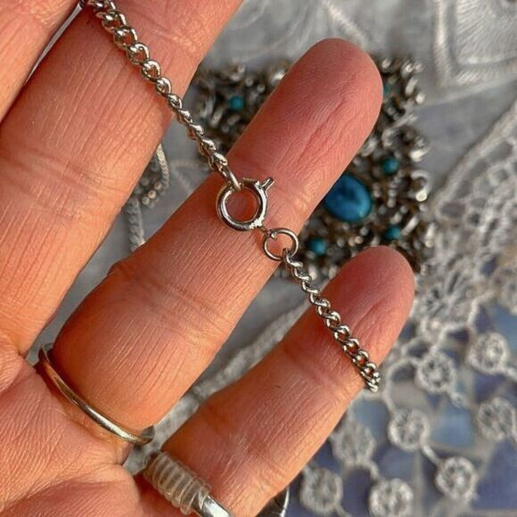 Fabulous Vintage 70’s Faux Turquoise Victorian Revival Pendant - Picture 5 of 8